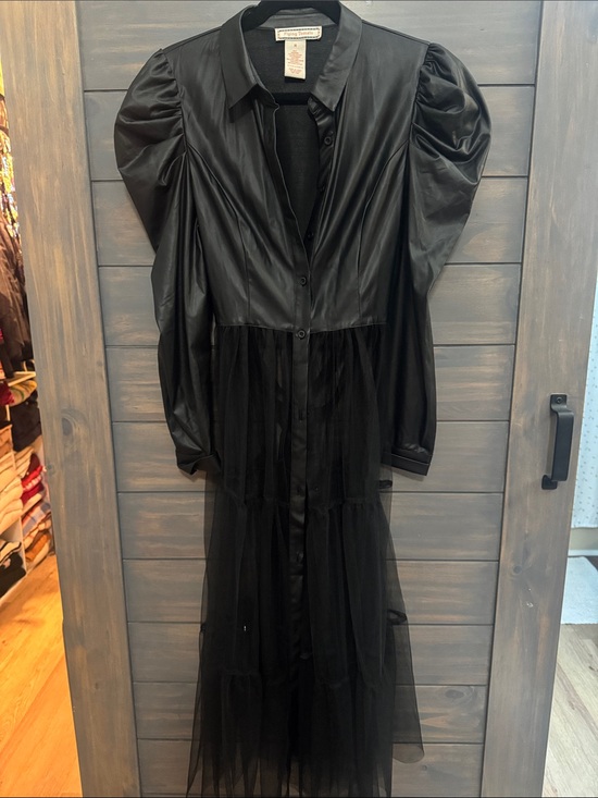 Flying Tomato Dresses & Skirts - Black Puff-Sleeve Tulle Shirt Dress